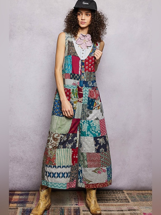 POL Pants - POL Sleeveless Patchwork Wide Leg Jumpsuit